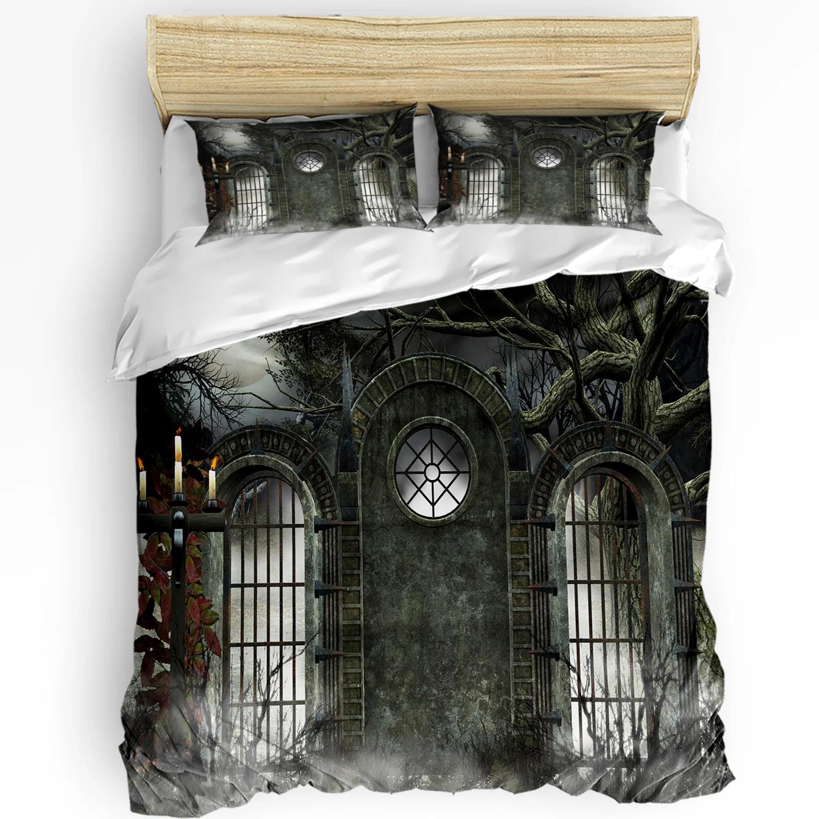 Gate Mystery Dark Halloween Horror Forest Bedding Set 3pcs Duvet Cover Pillowcase Quilt Cover Double Bed Set Home Te